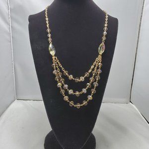 gold link chain topaz beaded 3 row layered necklace